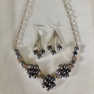 Grey stone necklace and matching earrings